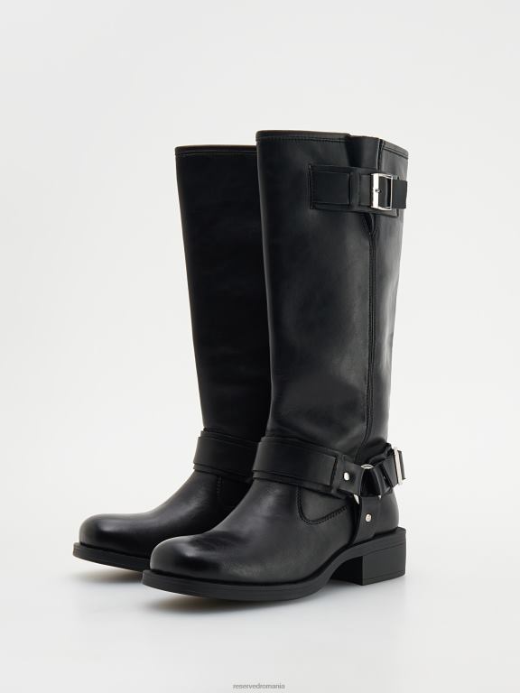 negru Reserved femei pantofi cizme din piele până la genunchi 648HZ134