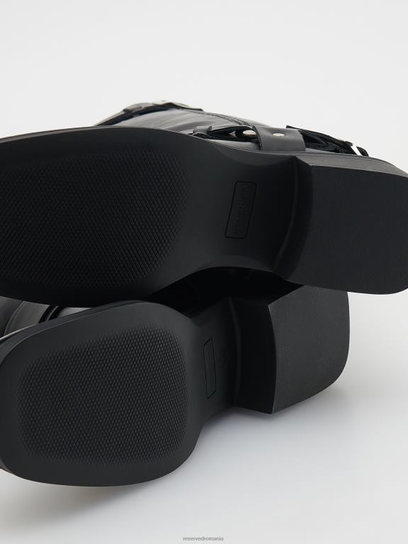 negru Reserved femei pantofi cizme din piele până la genunchi 648HZ134