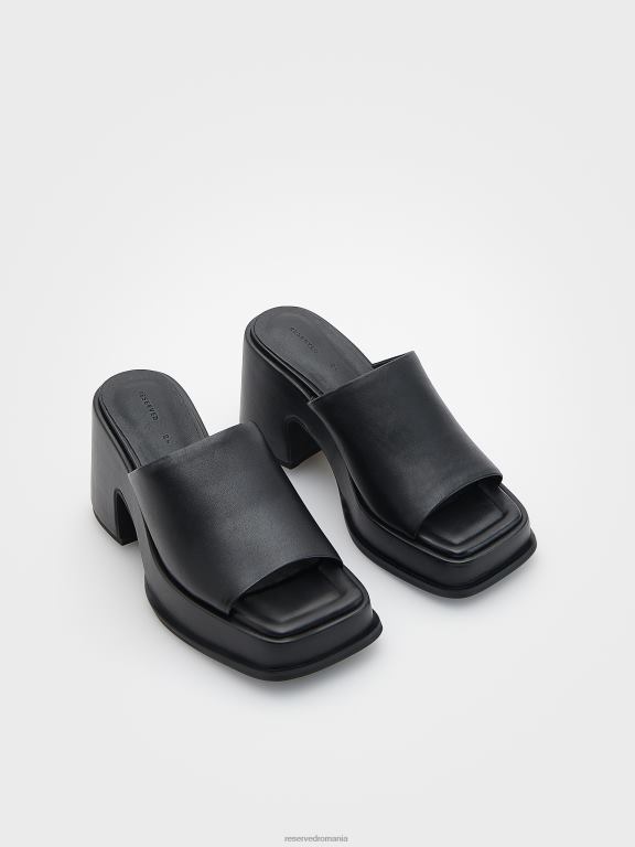 negru Reserved femei pantofi glisoare de catâr din piele 648HZ945