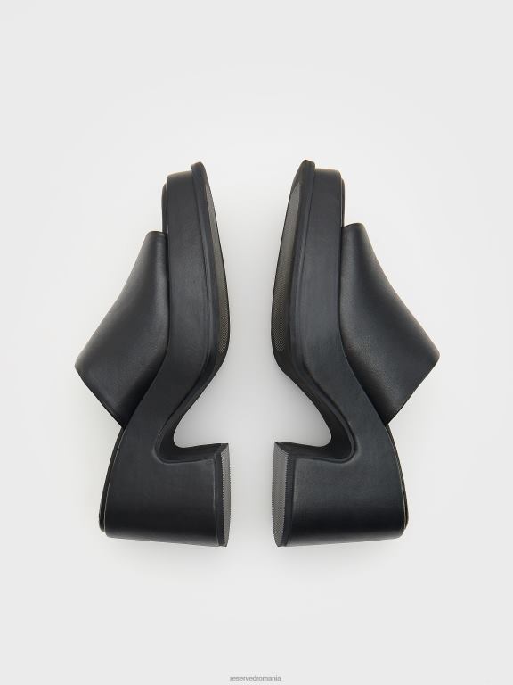 negru Reserved femei pantofi glisoare de catâr din piele 648HZ945