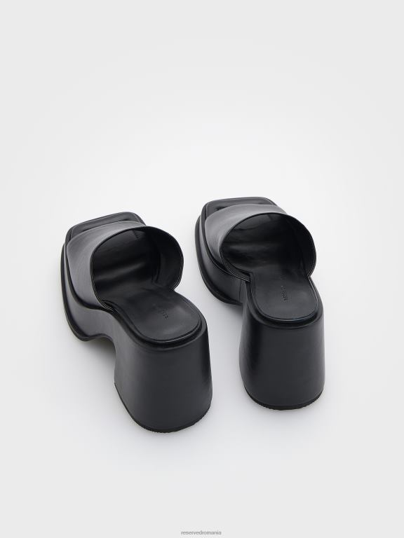 negru Reserved femei pantofi glisoare de catâr din piele 648HZ945