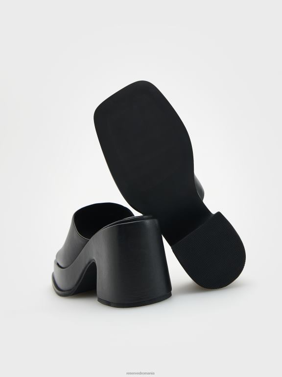 negru Reserved femei pantofi glisoare de catâr din piele 648HZ945