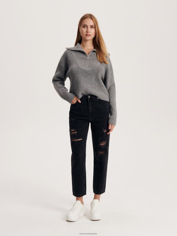 negru Reserved femei îmbrăcăminte blugi mom fit cu talie înaltă 648HZ757