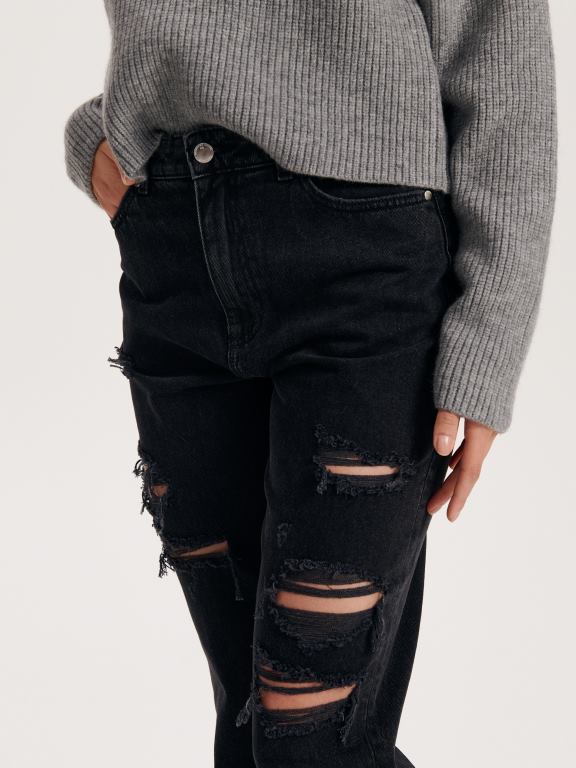 negru Reserved femei îmbrăcăminte blugi mom fit cu talie înaltă 648HZ757