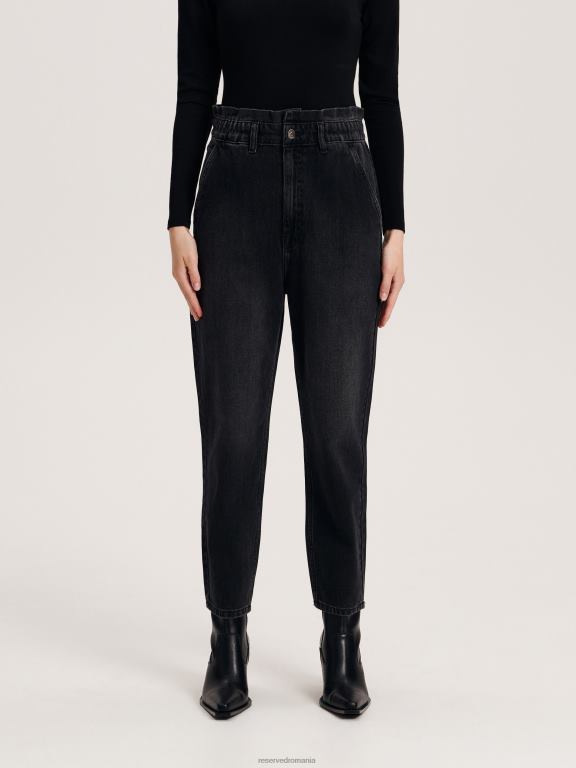 negru Reserved femei îmbrăcăminte blugi paperbag 648HZ112