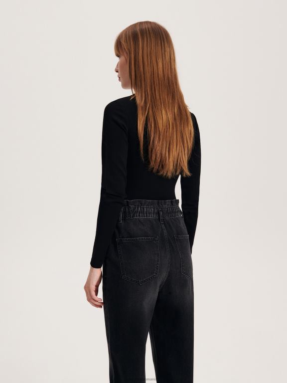 negru Reserved femei îmbrăcăminte blugi paperbag 648HZ743