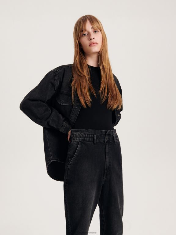 negru Reserved femei îmbrăcăminte blugi paperbag 648HZ743