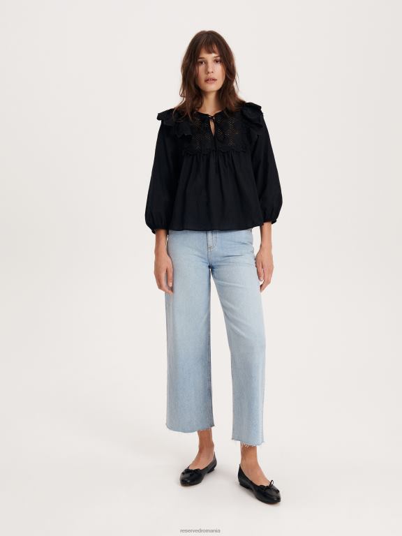 negru Reserved femei îmbrăcăminte bluză cu decolteu decorativ 648HZ99