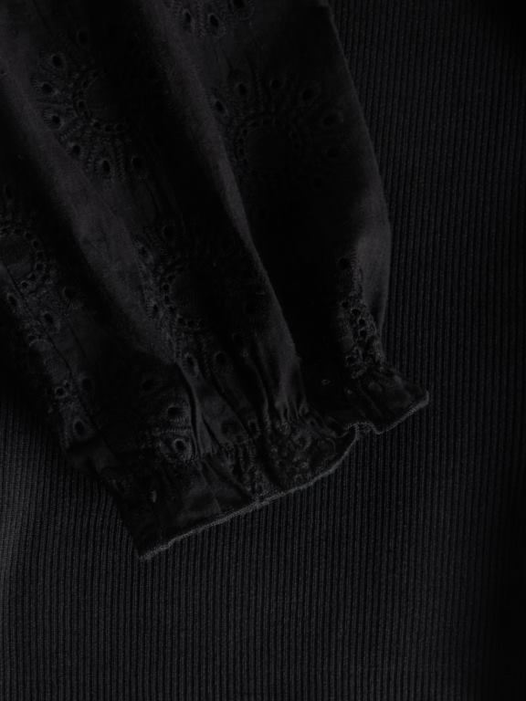 negru Reserved femei îmbrăcăminte bluză cu mâneci broderie engleză 648HZ300