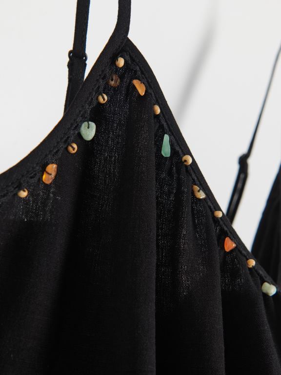 negru Reserved femei îmbrăcăminte bluză cu pietre decorative 648HZ35