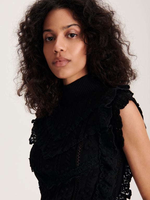 negru Reserved femei îmbrăcăminte bluză din jerseu bogat în viscoză 648HZ304