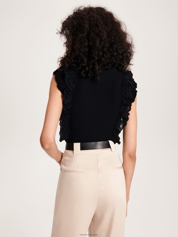 negru Reserved femei îmbrăcăminte bluză din jerseu bogat în viscoză 648HZ304