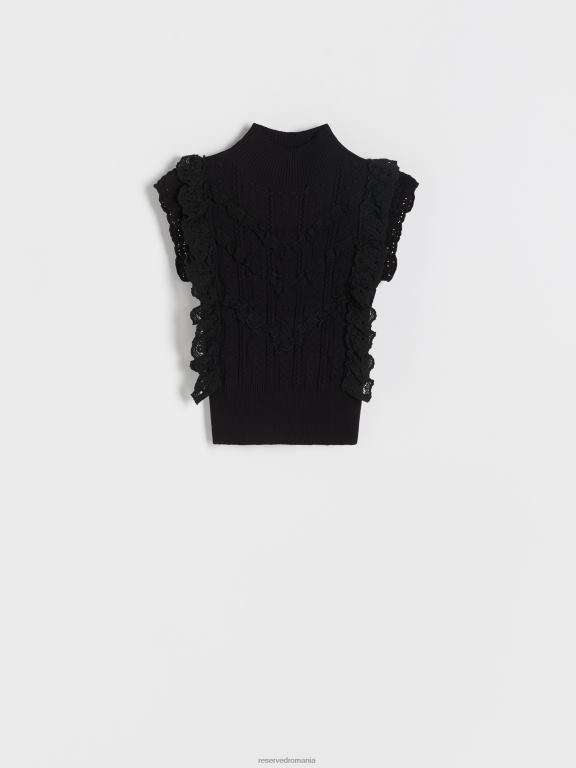 negru Reserved femei îmbrăcăminte bluză din jerseu bogat în viscoză 648HZ304