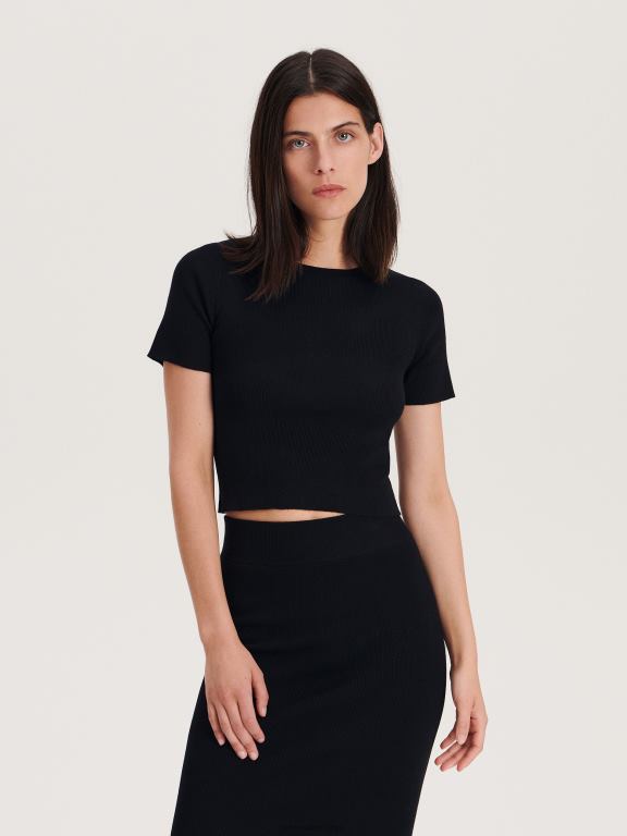 negru Reserved femei îmbrăcăminte bluză din viscoză 648HZ306