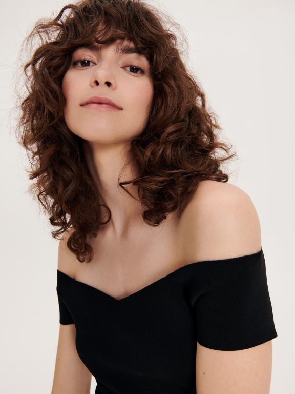 negru Reserved femei îmbrăcăminte bluză mulată 648HZ122