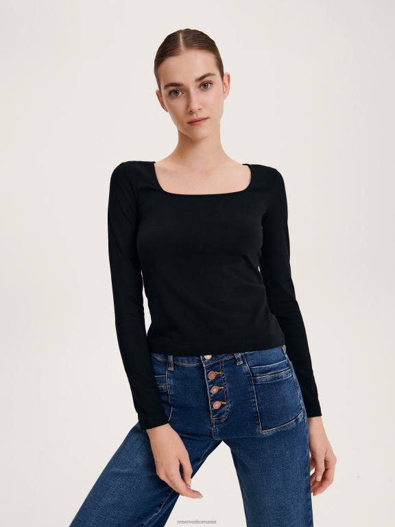 negru Reserved femei îmbrăcăminte bluză slim cu mânecă lungă 648HZ418