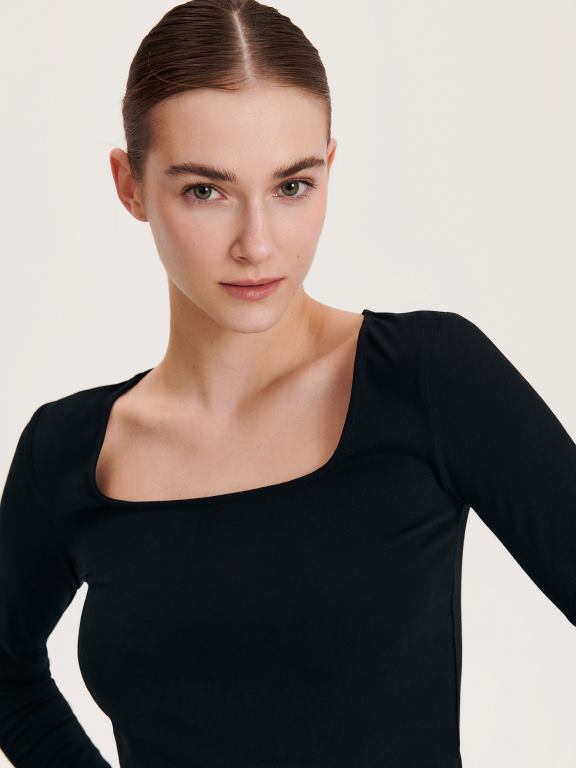 negru Reserved femei îmbrăcăminte bluză slim cu mânecă lungă 648HZ418