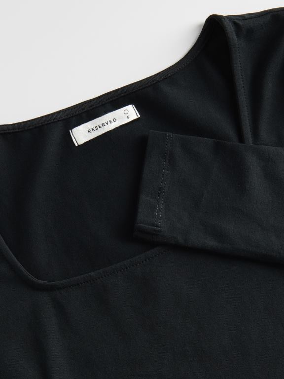 negru Reserved femei îmbrăcăminte bluză slim cu mânecă lungă 648HZ418