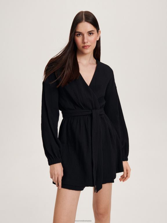 negru Reserved femei îmbrăcăminte costum din bumbac cu detaliu cravată 648HZ694