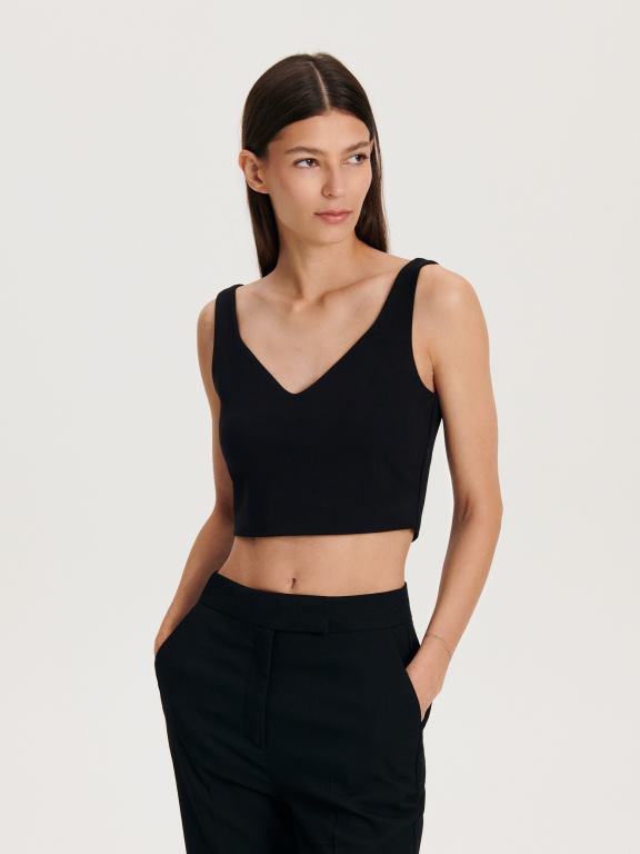 negru Reserved femei îmbrăcăminte crop top bogat în viscoză 648HZ425