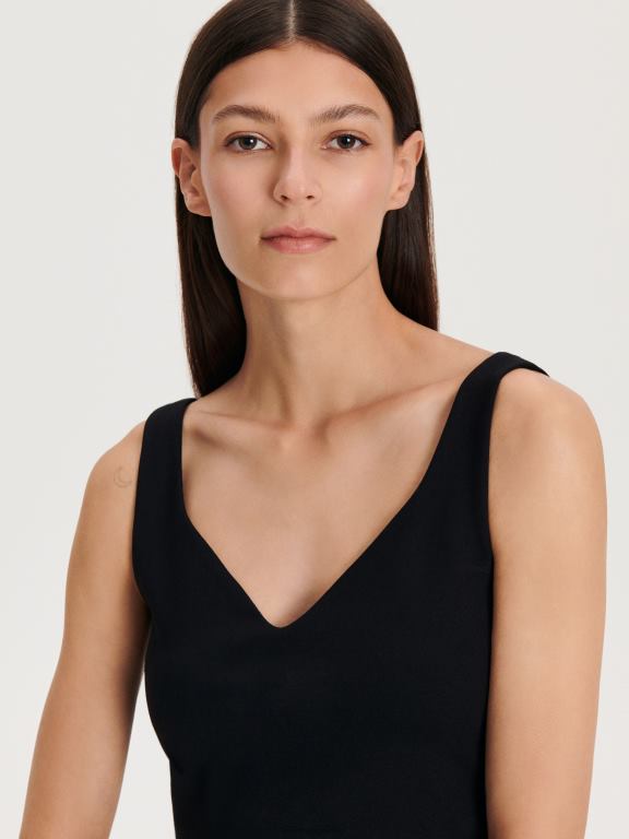 negru Reserved femei îmbrăcăminte crop top bogat în viscoză 648HZ425