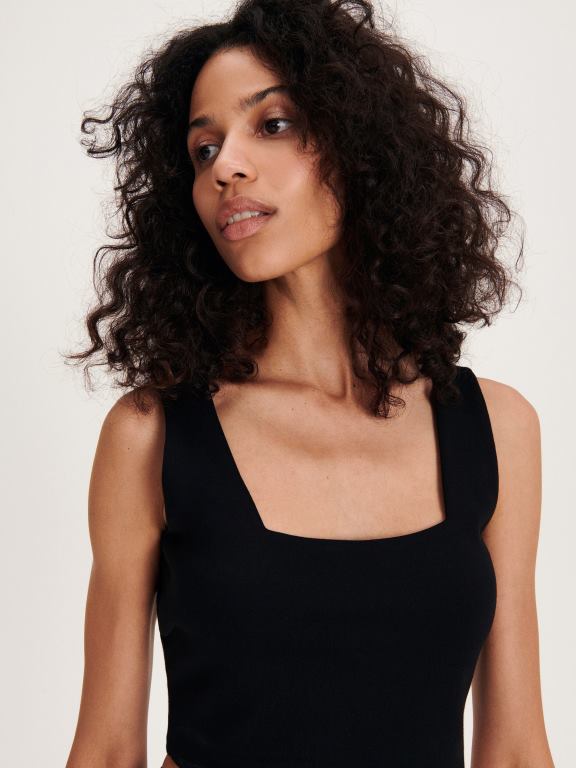 negru Reserved femei îmbrăcăminte crop top simplu 648HZ493