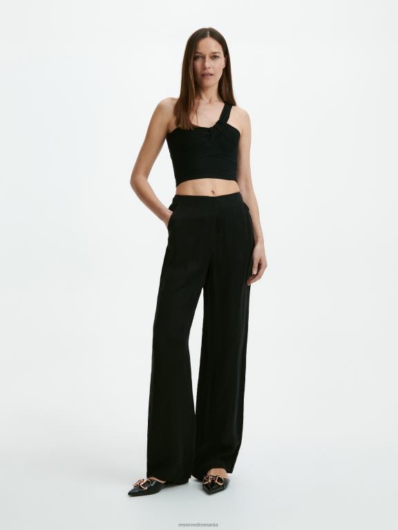 negru Reserved femei îmbrăcăminte crop top tricot în coastă 648HZ315