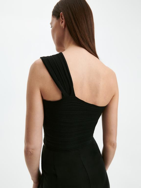 negru Reserved femei îmbrăcăminte crop top tricot în coastă 648HZ315