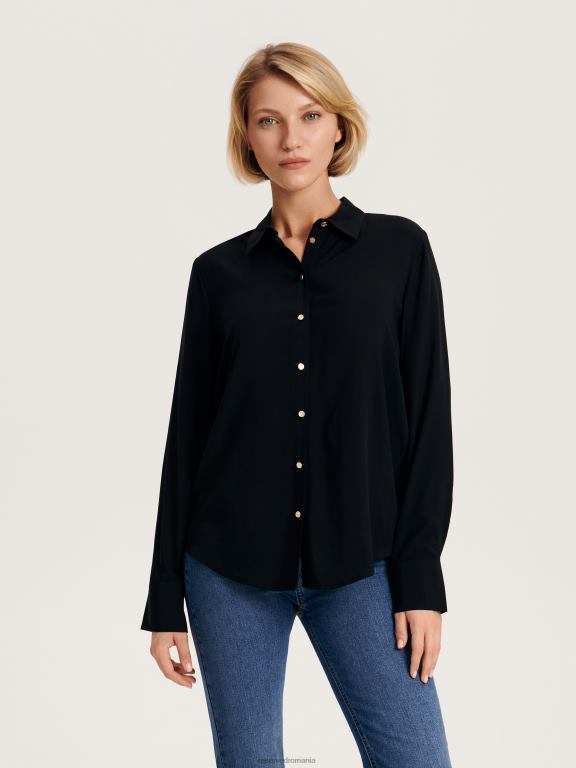 negru Reserved femei îmbrăcăminte cămașă cu nasturi decorativi 648HZ23