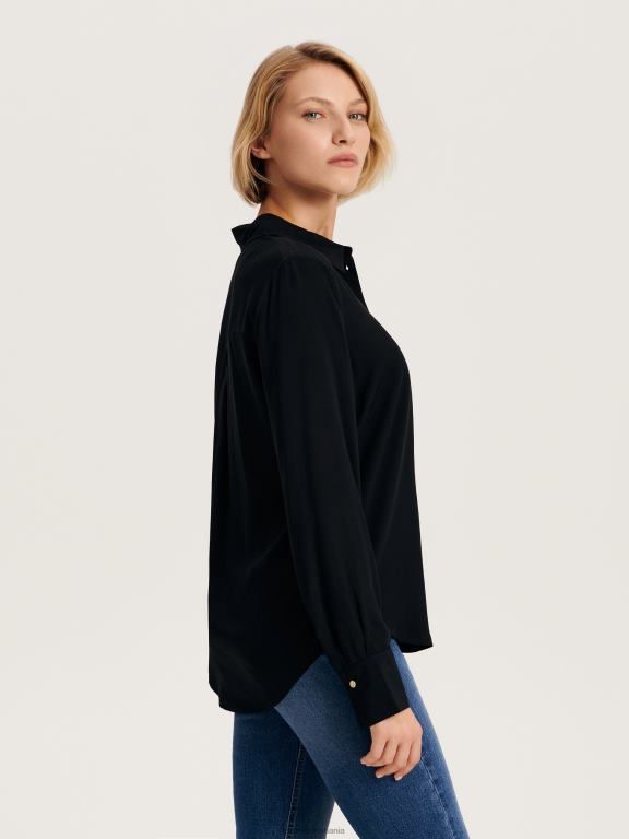 negru Reserved femei îmbrăcăminte cămașă cu nasturi decorativi 648HZ23
