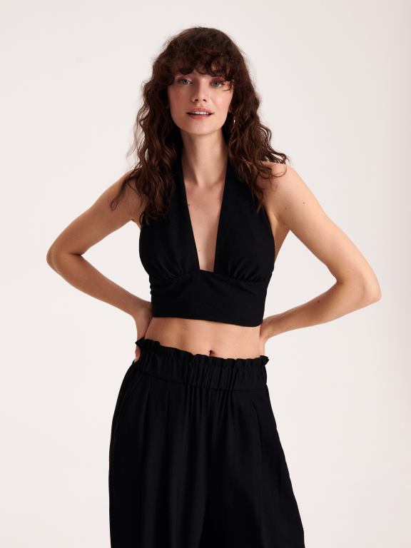 negru Reserved femei îmbrăcăminte deasupra gâtului legat 648HZ330