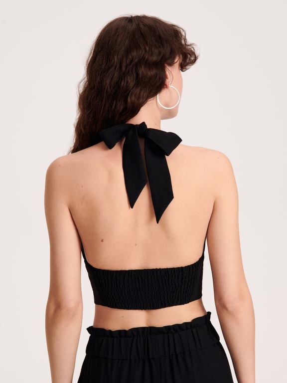 negru Reserved femei îmbrăcăminte deasupra gâtului legat 648HZ330