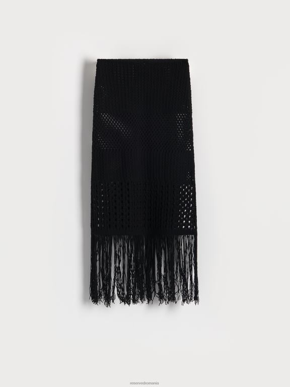 negru Reserved femei îmbrăcăminte fusta cu franjuri 648HZ864