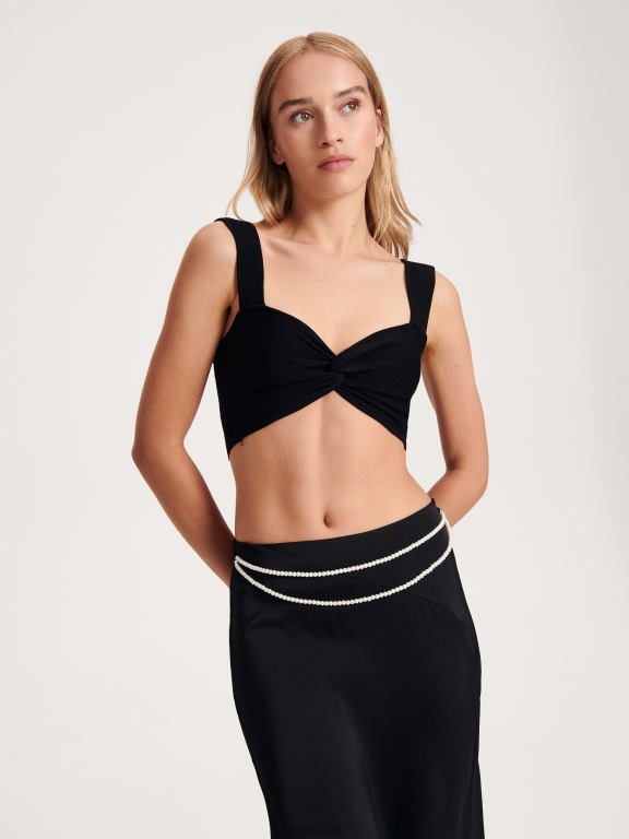 negru Reserved femei îmbrăcăminte fusta cu margele decorative sidefate 648HZ862