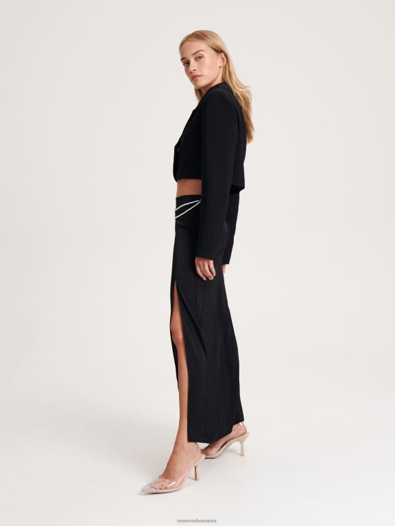 negru Reserved femei îmbrăcăminte fusta cu margele decorative sidefate 648HZ862