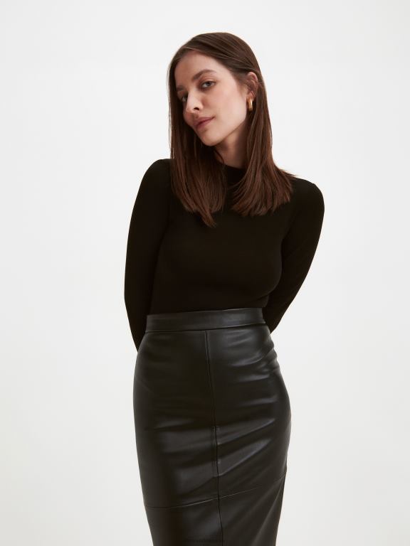 negru Reserved femei îmbrăcăminte fusta din imitatie de piele 648HZ831