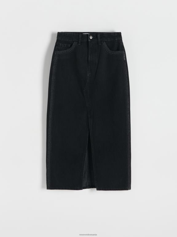 negru Reserved femei îmbrăcăminte fusta midi cu detalii 648HZ819