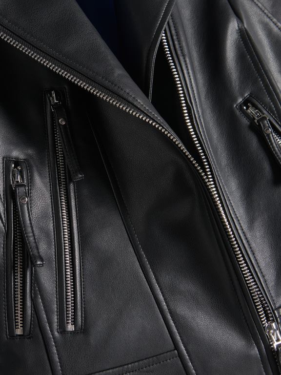 negru Reserved femei îmbrăcăminte geacă de motociclist din imitație de piele 648HZ546