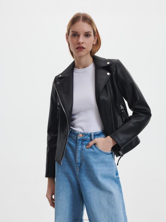 negru Reserved femei îmbrăcăminte geacă de motociclist din imitație de piele 648HZ546