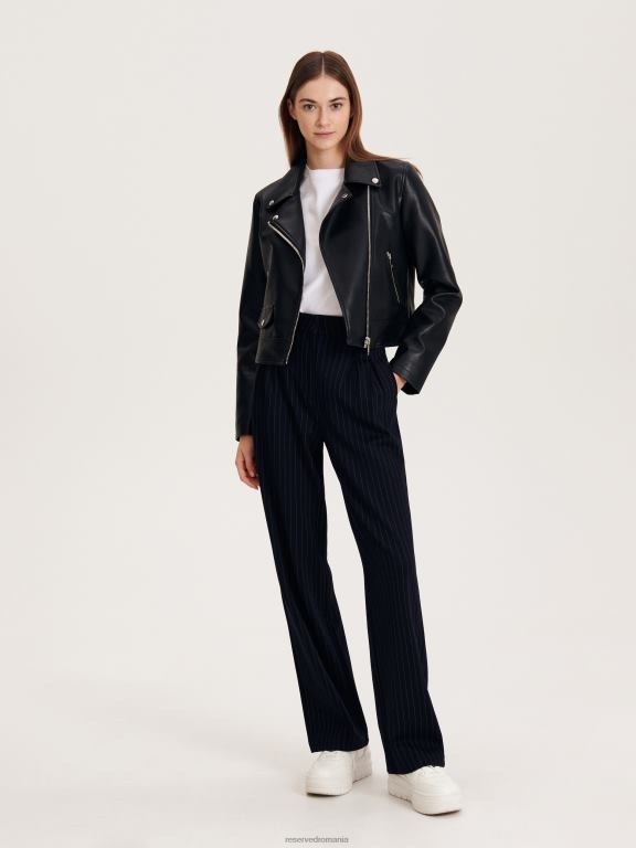 negru Reserved femei îmbrăcăminte geacă de motociclist din imitație de piele 648HZ868