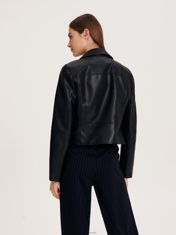 negru Reserved femei îmbrăcăminte geacă de motociclist din imitație de piele 648HZ868