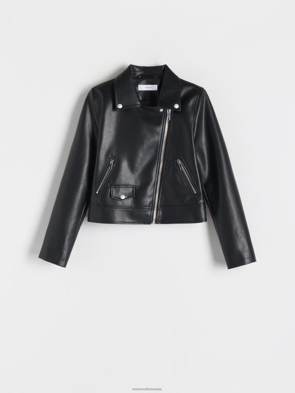 negru Reserved femei îmbrăcăminte geacă de motociclist din imitație de piele 648HZ868