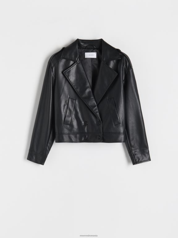 negru Reserved femei îmbrăcăminte geacă de motociclist din imitație de piele 648HZ869