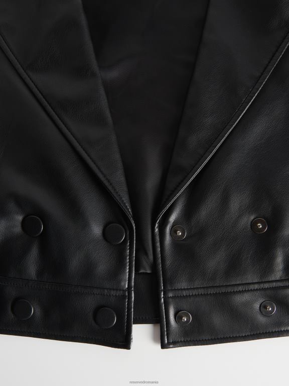 negru Reserved femei îmbrăcăminte geacă de motociclist din imitație de piele 648HZ869
