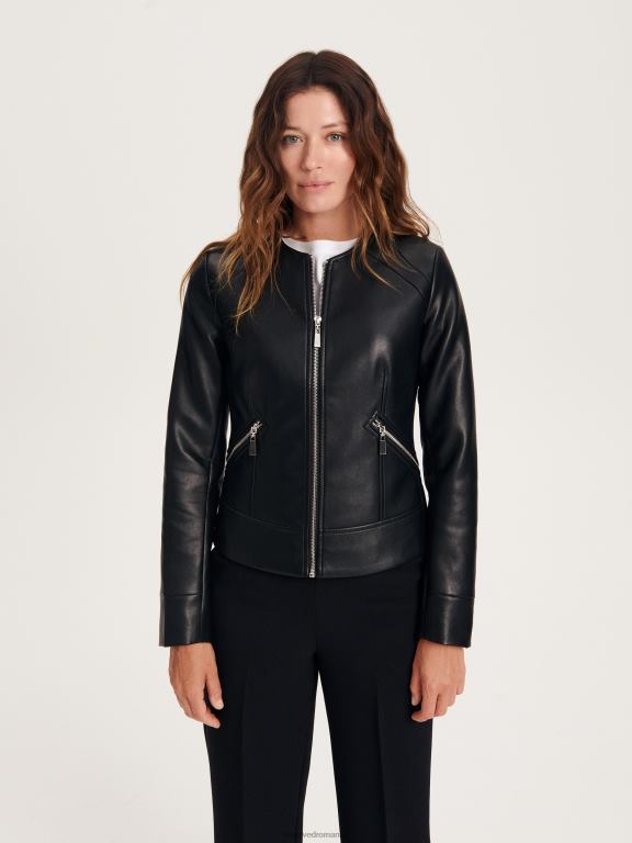 negru Reserved femei îmbrăcăminte geacă de motociclist din imitație de piele 648HZ893