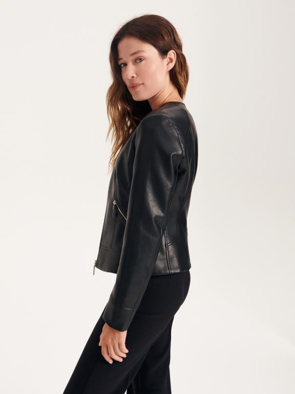 negru Reserved femei îmbrăcăminte geacă de motociclist din imitație de piele 648HZ893