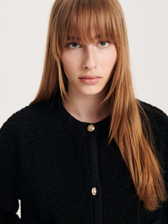 negru Reserved femei îmbrăcăminte jachetă din faux shearling 648HZ887