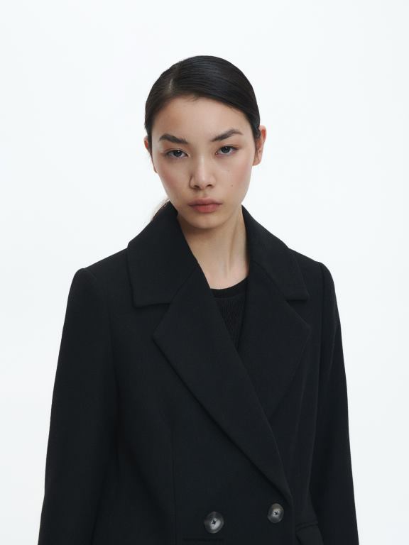 negru Reserved femei îmbrăcăminte palton din amestec de lână 648HZ899