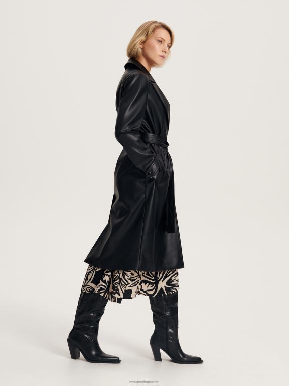 negru Reserved femei îmbrăcăminte palton din imitatie de piele 648HZ890
