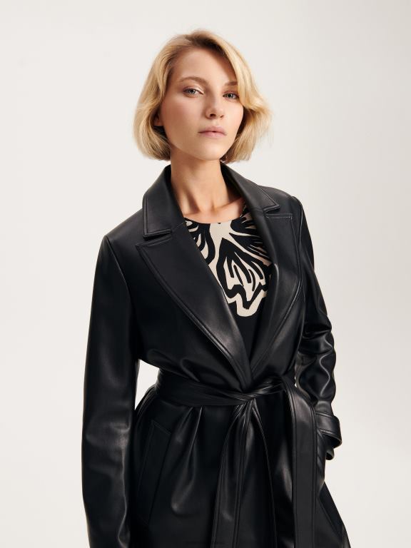 negru Reserved femei îmbrăcăminte palton din imitatie de piele 648HZ890